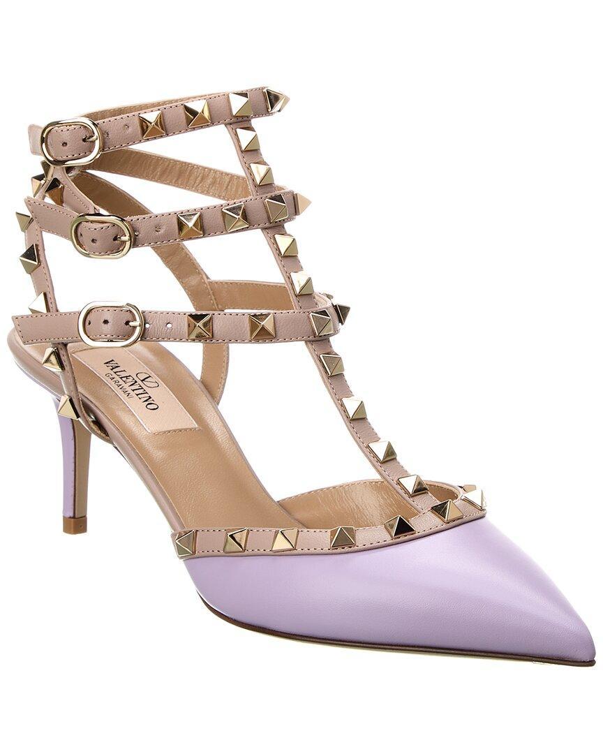 Valentino Rockstud Caged 65 Leather Ankle Strap Pump In Purple Product Image