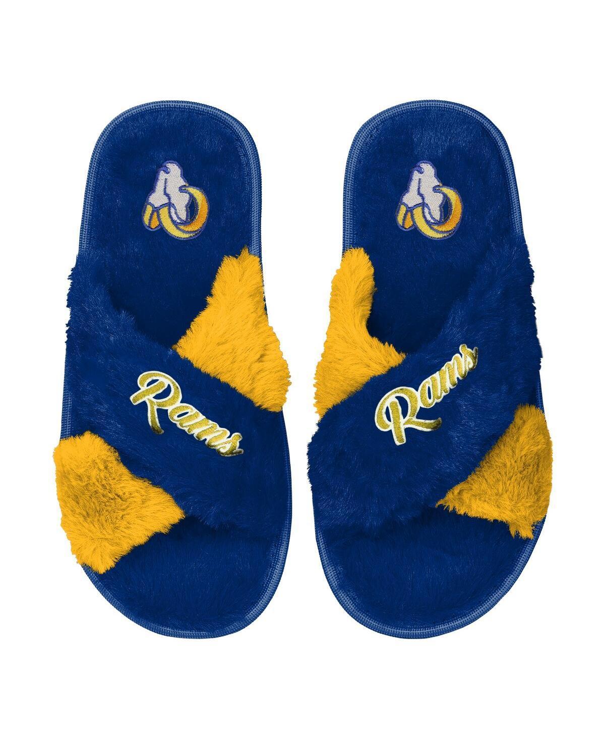 Womens FOCO Royal Los Angeles Rams Two-Tone Crossover Faux Fur Slide Slippers Product Image