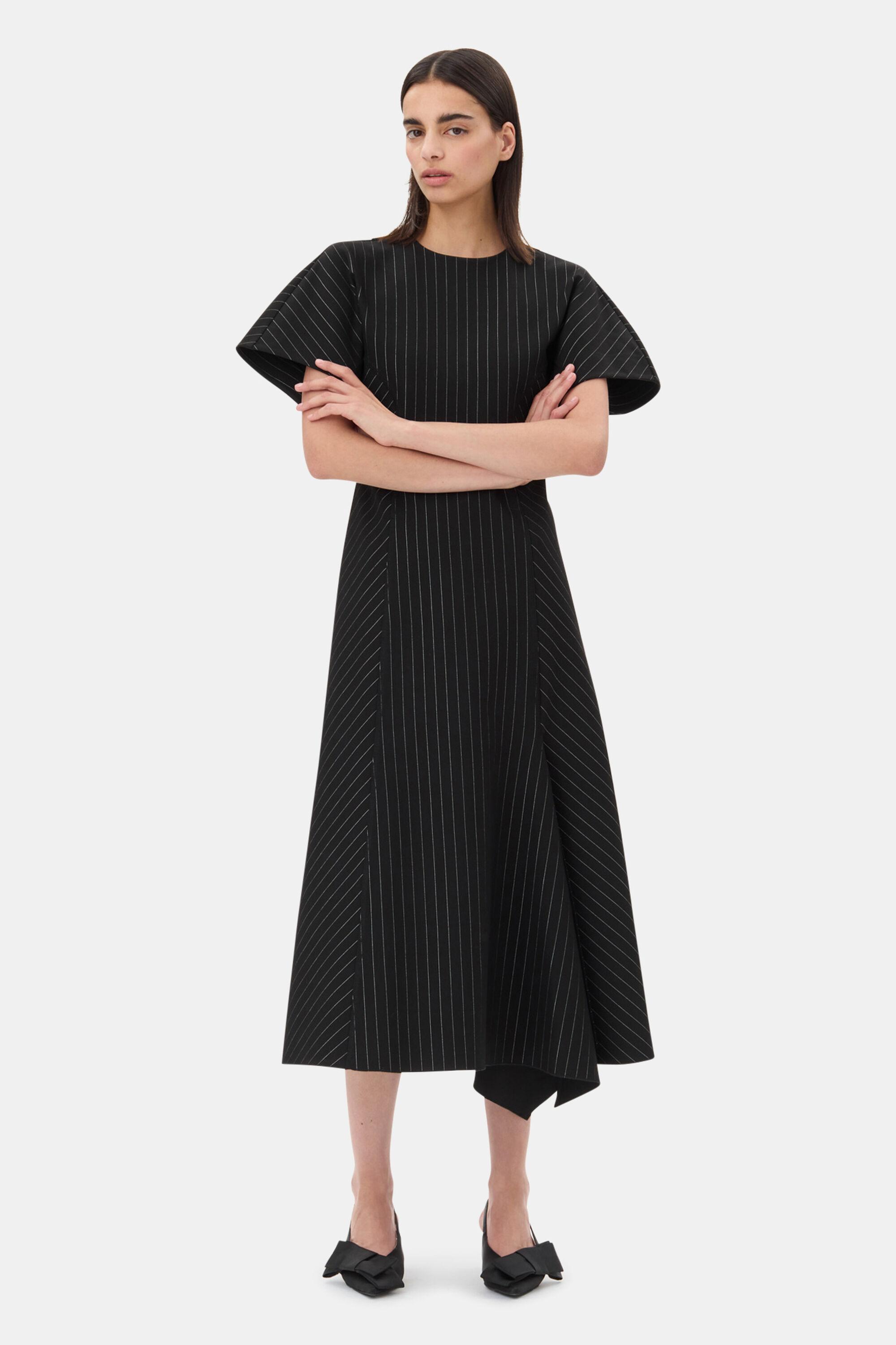 Black Pinstripe Long Dress Product Image