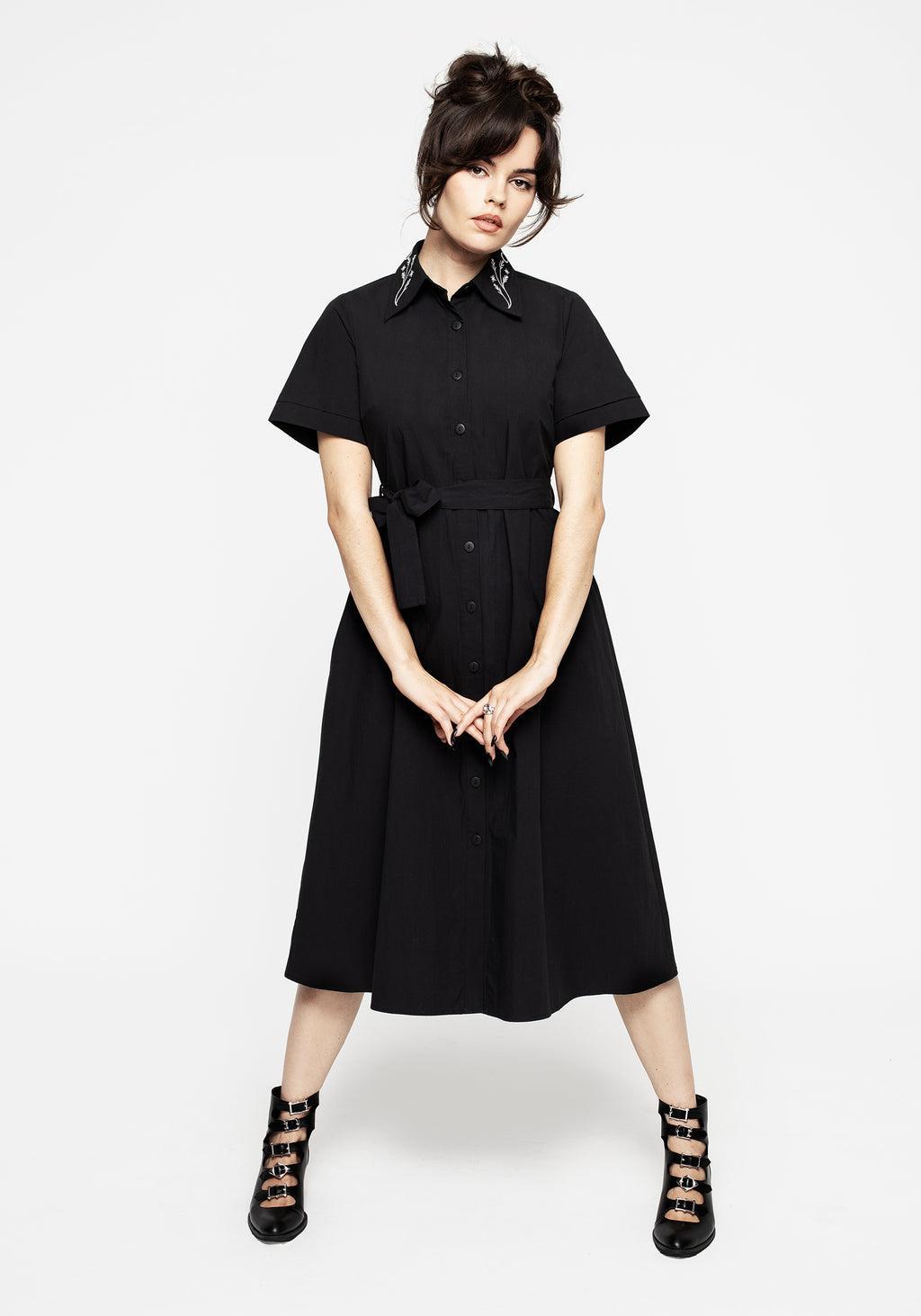 Goodfellow Embroidered Collar Midi Shirt Dress Product Image