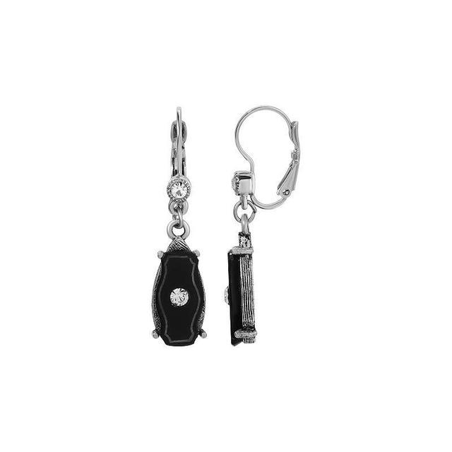 1928 Silver Tone Jet and Crystal Leverback Earrings, Womens, Black Product Image