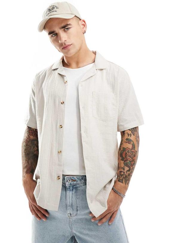 Cotton On riviera short sleeve shirt in light taupe Product Image