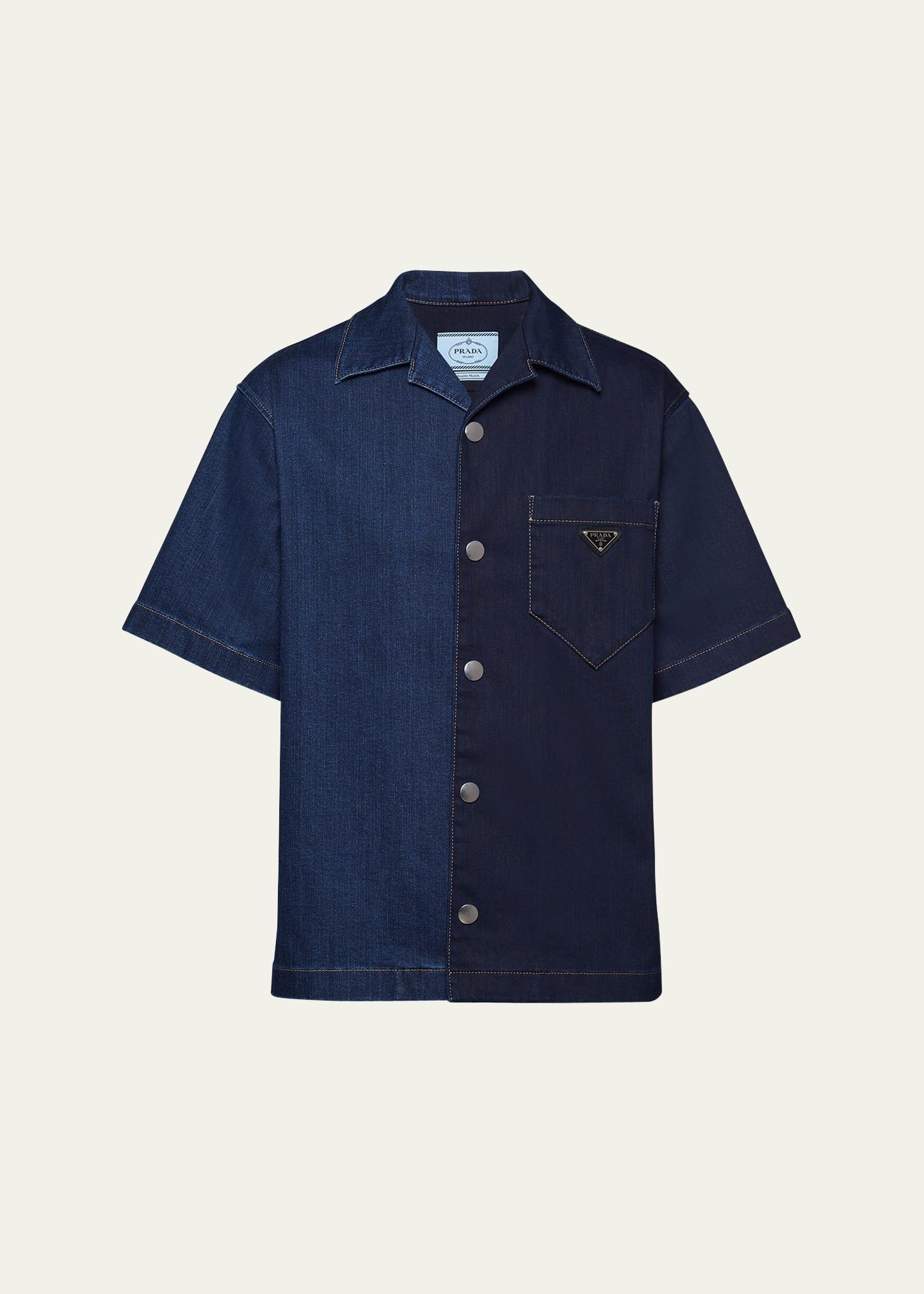 Mens Double Match Washed Denim Shirt Product Image