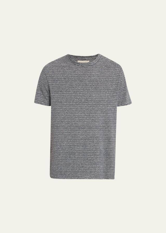 Mens Striped Cotton-Linen Crewneck T-Shirt Product Image