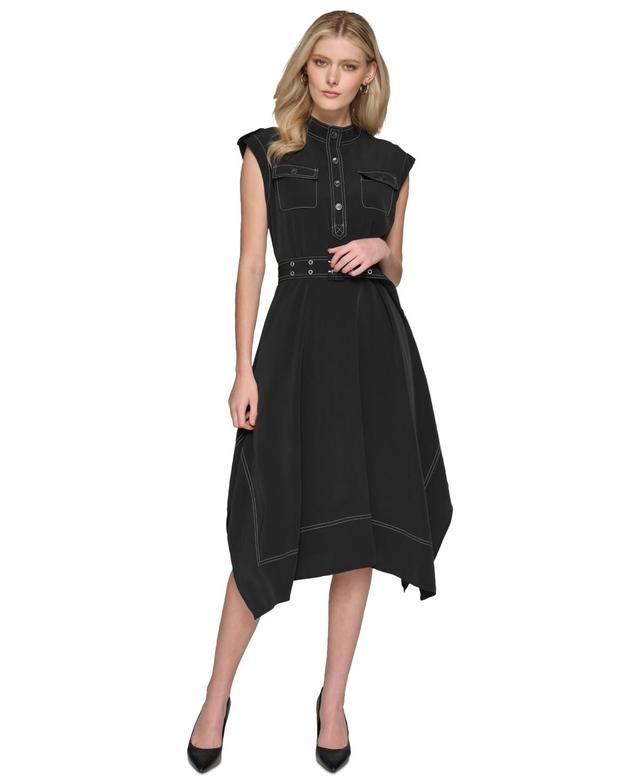 Women's Belted Handkerchief-Hem Midi Dress Product Image