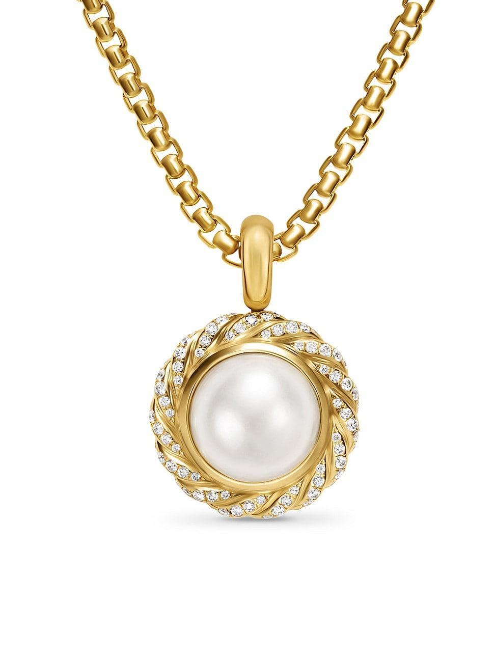 Womens Pearl Classics Cable Halo Amulet in 18K Yellow Gold with Diamonds, 18.8mm Product Image