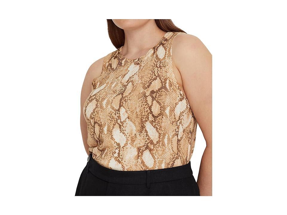 Lauren Ralph Lauren Plus Size Snakeskin Print Cotton-Blend Tank Top (Cream ) Women's Clothing Product Image