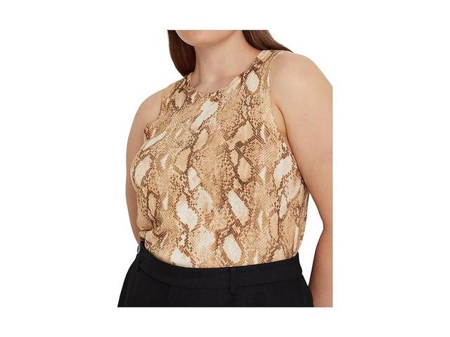 LAUREN Ralph Lauren Plus Size Snakeskin Print Cotton-Blend Tank Top (Cream Multi) Women's Clothing Product Image