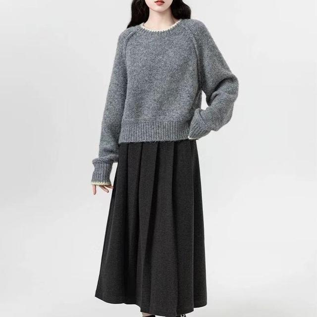 Round Neck Contrast Trim Oversized Sweater Product Image