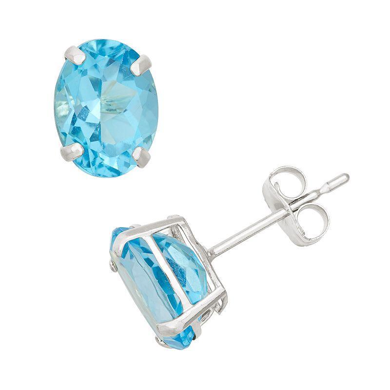 Designs by Gioelli Swiss Blue Topaz 10k White Gold Oval Stud Earrings, Womens Product Image