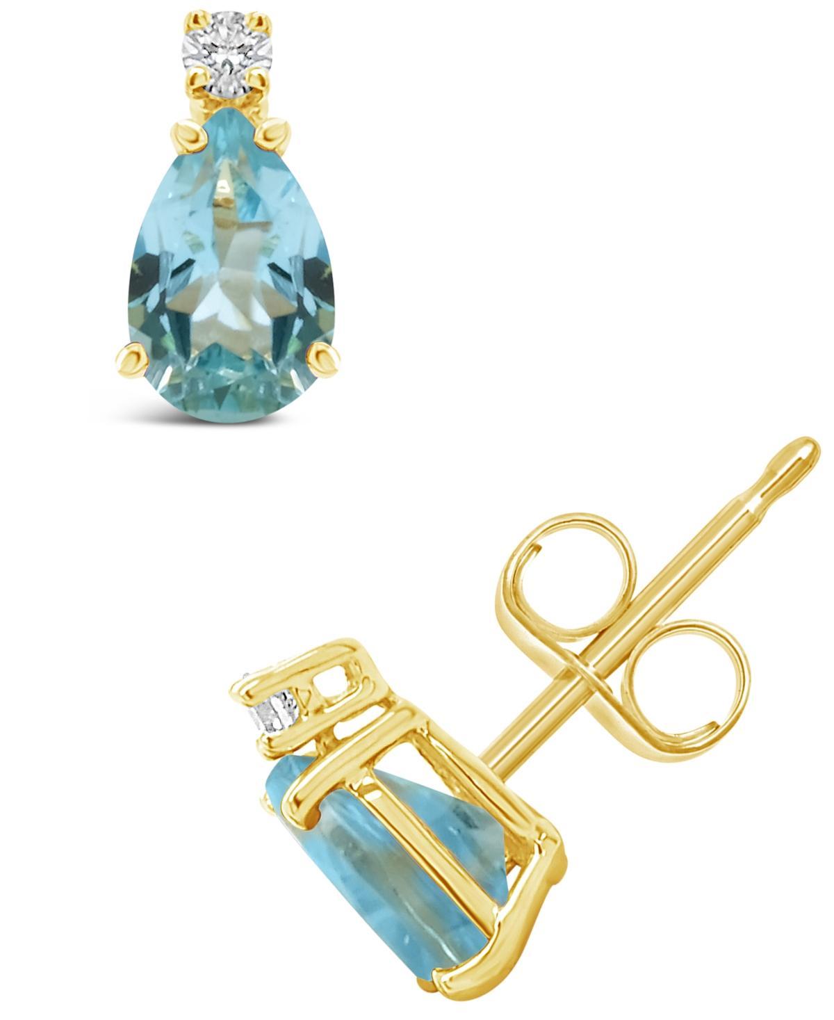 Aquamarine (3/4 ct.t.w) and Diamond Accent Stud Earrings in 14K Yellow Gold Product Image