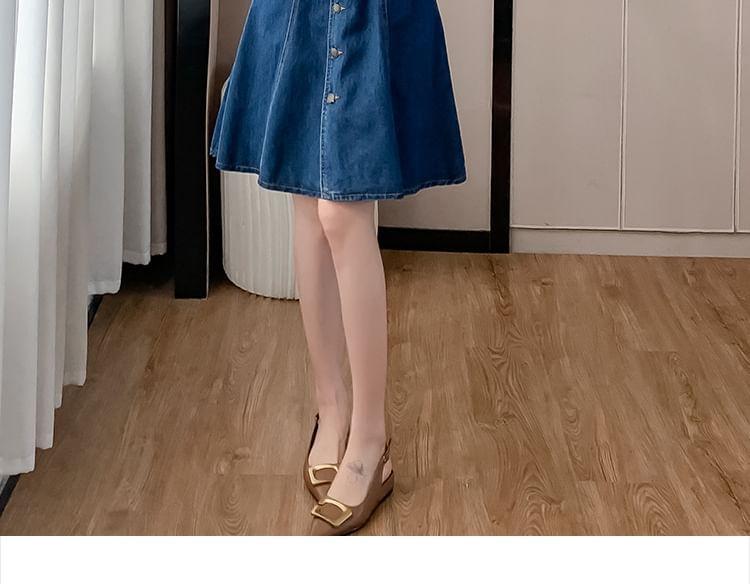 Long-Sleeve Denim Midi A-Line Shirt Dress Product Image