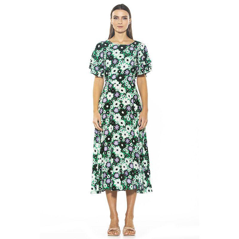 Womens ALEXIA ADMOR Lilia Ruffle-Sleeve Midi Dress Product Image