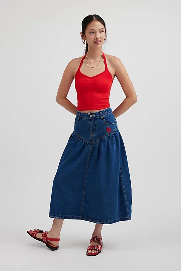 Kimchi Blue Clara Drop Waist Denim Midi Skirt Product Image