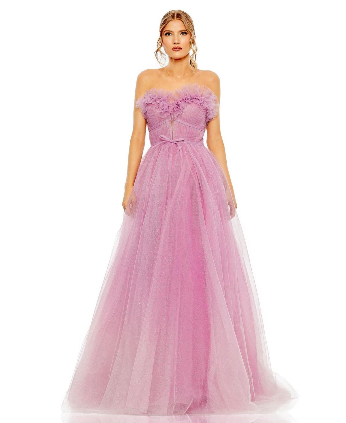 Womens Strapless Glitter Tulle Gown Product Image