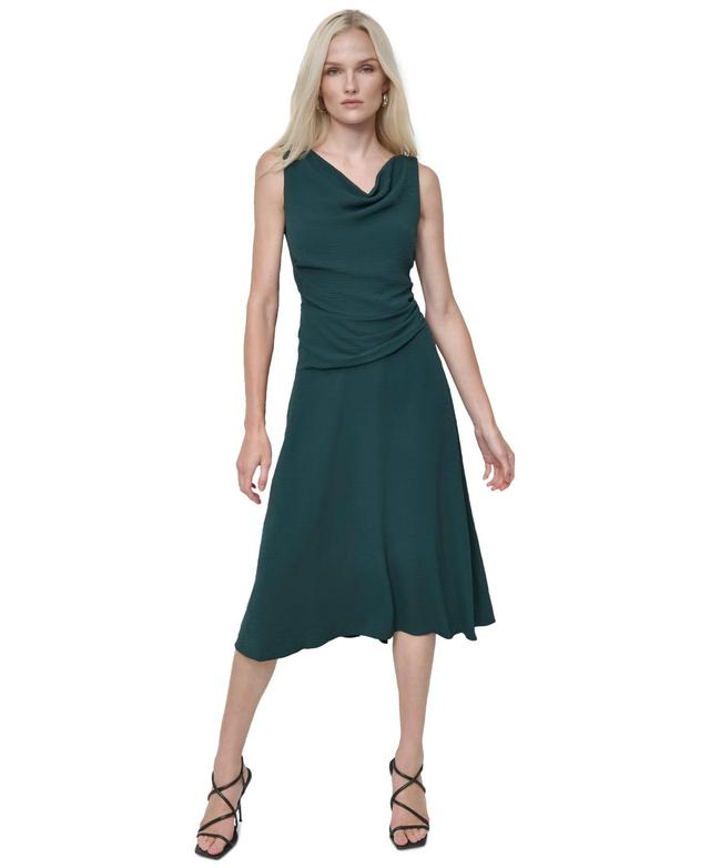 Dkny Womens Sleeveless Cowlneck Gathered Midi Dress Product Image