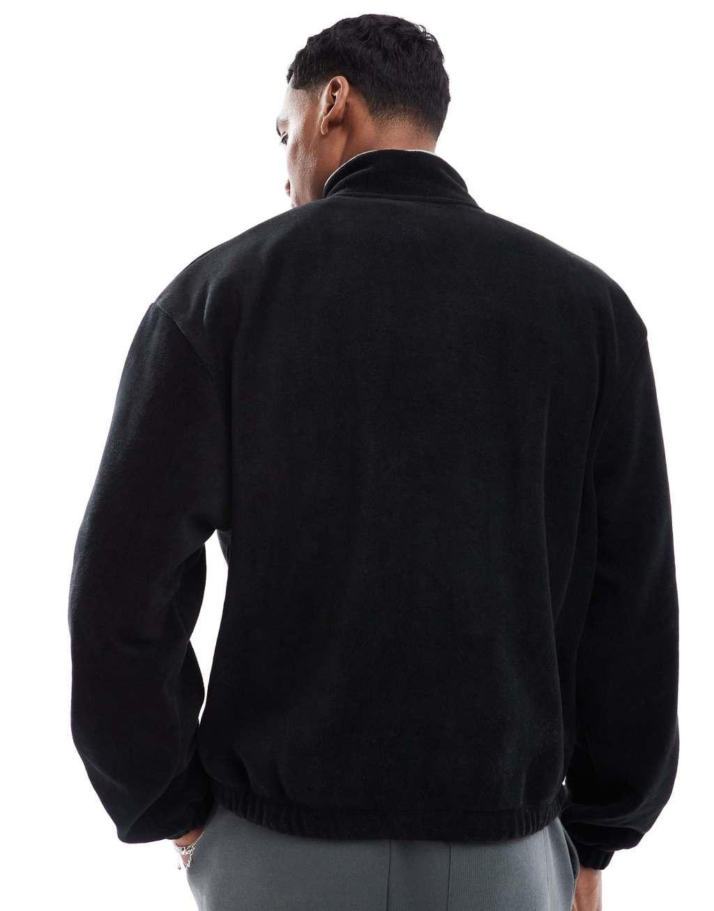 ASOS DESIGN boxy oversized half zip sweatshirt with tonal piping in black Product Image