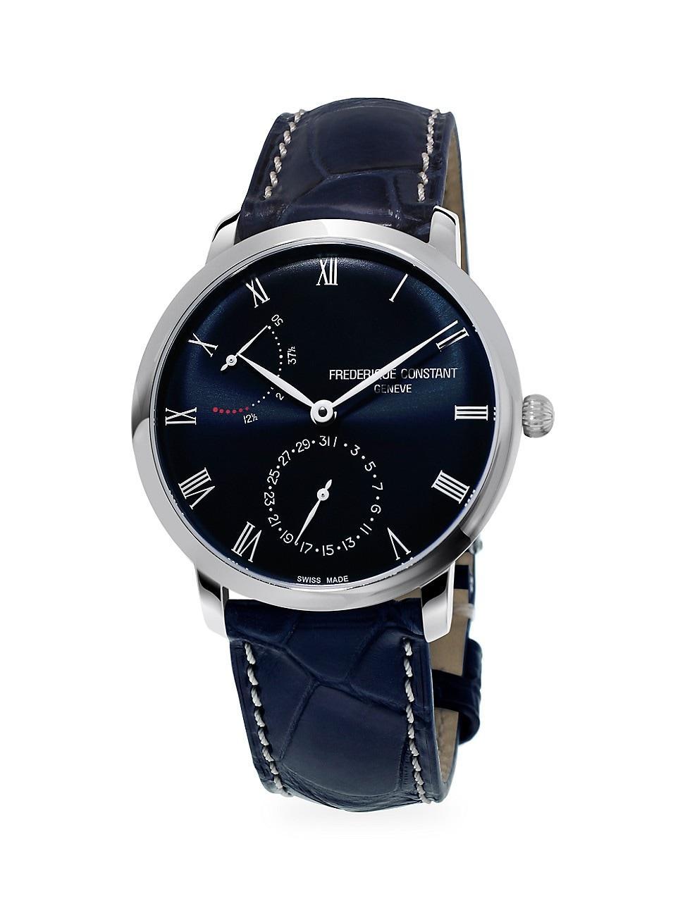 Mens Classics Manufacture Slimline Power Reserve Stainless Steel & Leather Strap Watch Product Image