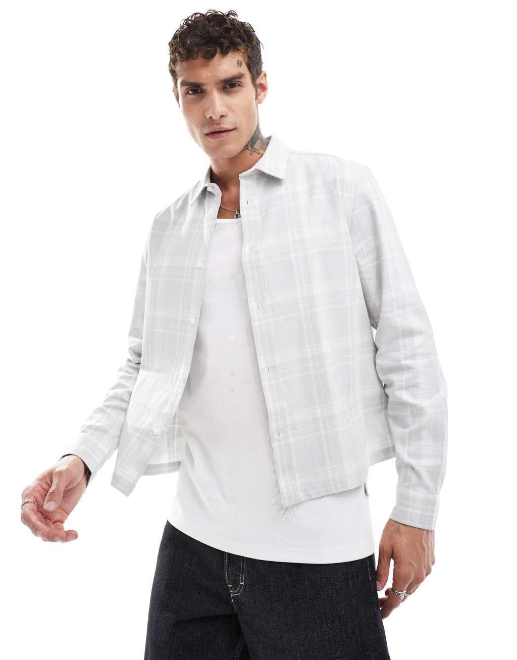 ASOS DESIGN boxy shirt in gray check Product Image