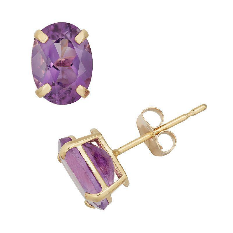 Designs by Gioelli Amethyst 10k Gold Oval Stud Earrings, Womens, Purple Product Image