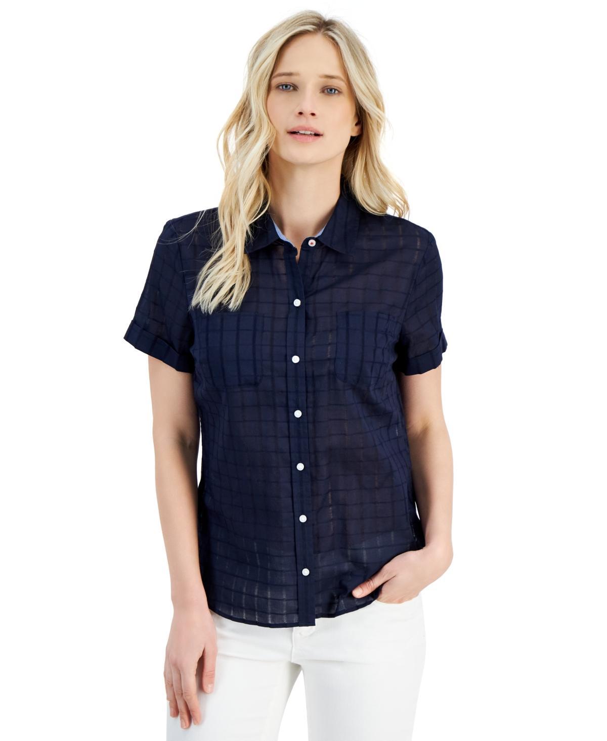 Nautica Jeans Womens Cotton Dobby Short-Sleeve Camp Shirt Product Image