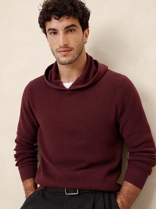 Cotton-Blend Textured Hoodie Sweater Product Image