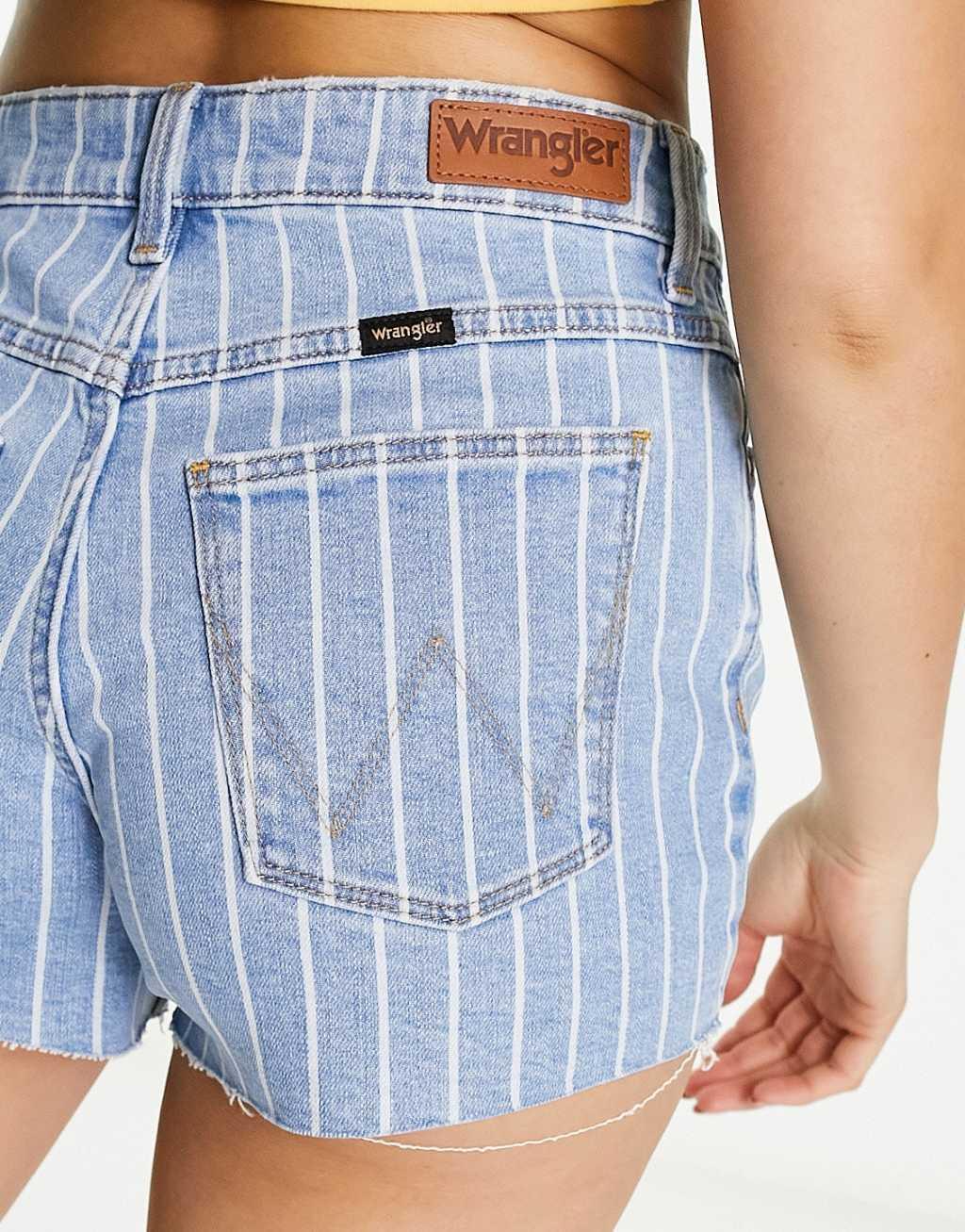 Wrangler high rise denim shorts with horizontal stripe in stone  Product Image