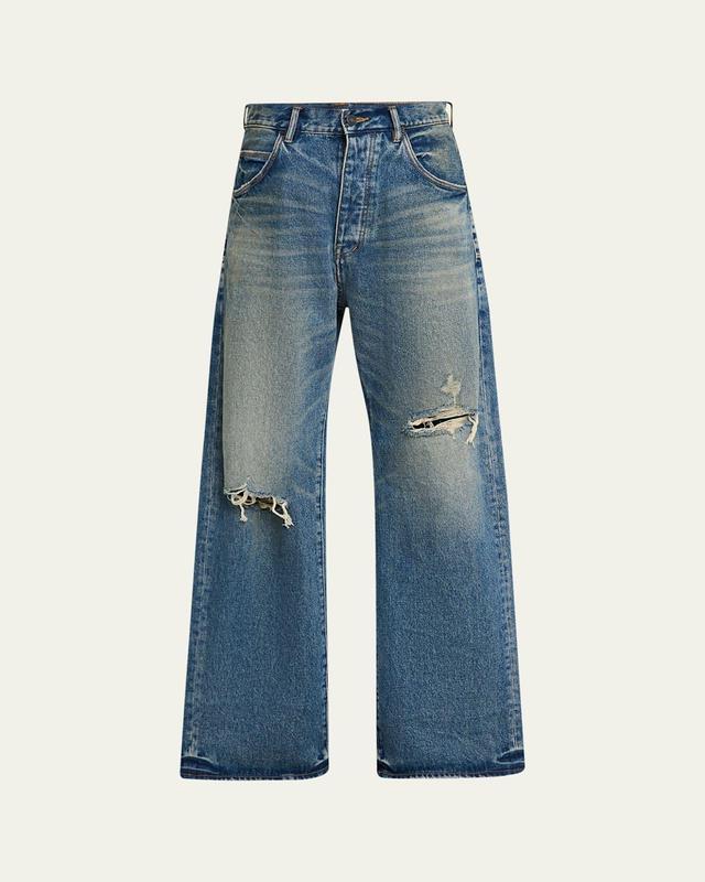 Mens 9 to 5 Medium Wash Baggy Wide-Leg Jeans Product Image