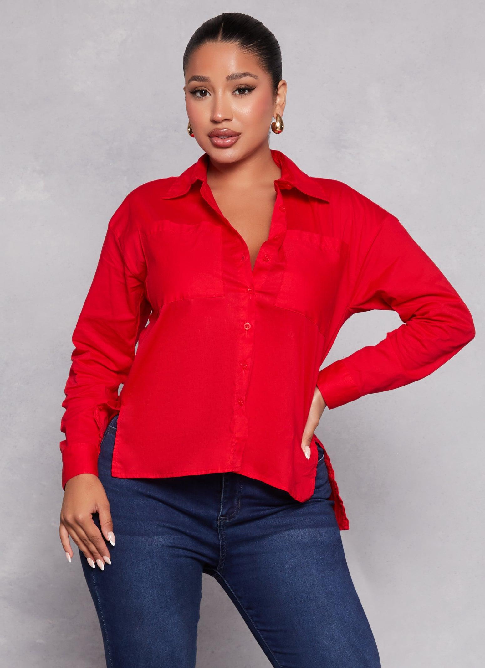 Womens Button Front Cuffed Sleeve Shirt Product Image