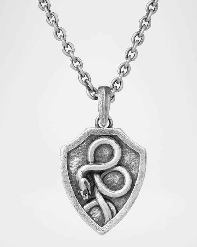 Men's Sterling Silver Snake Shield Pendant Necklace with Black Diamond Eye Product Image