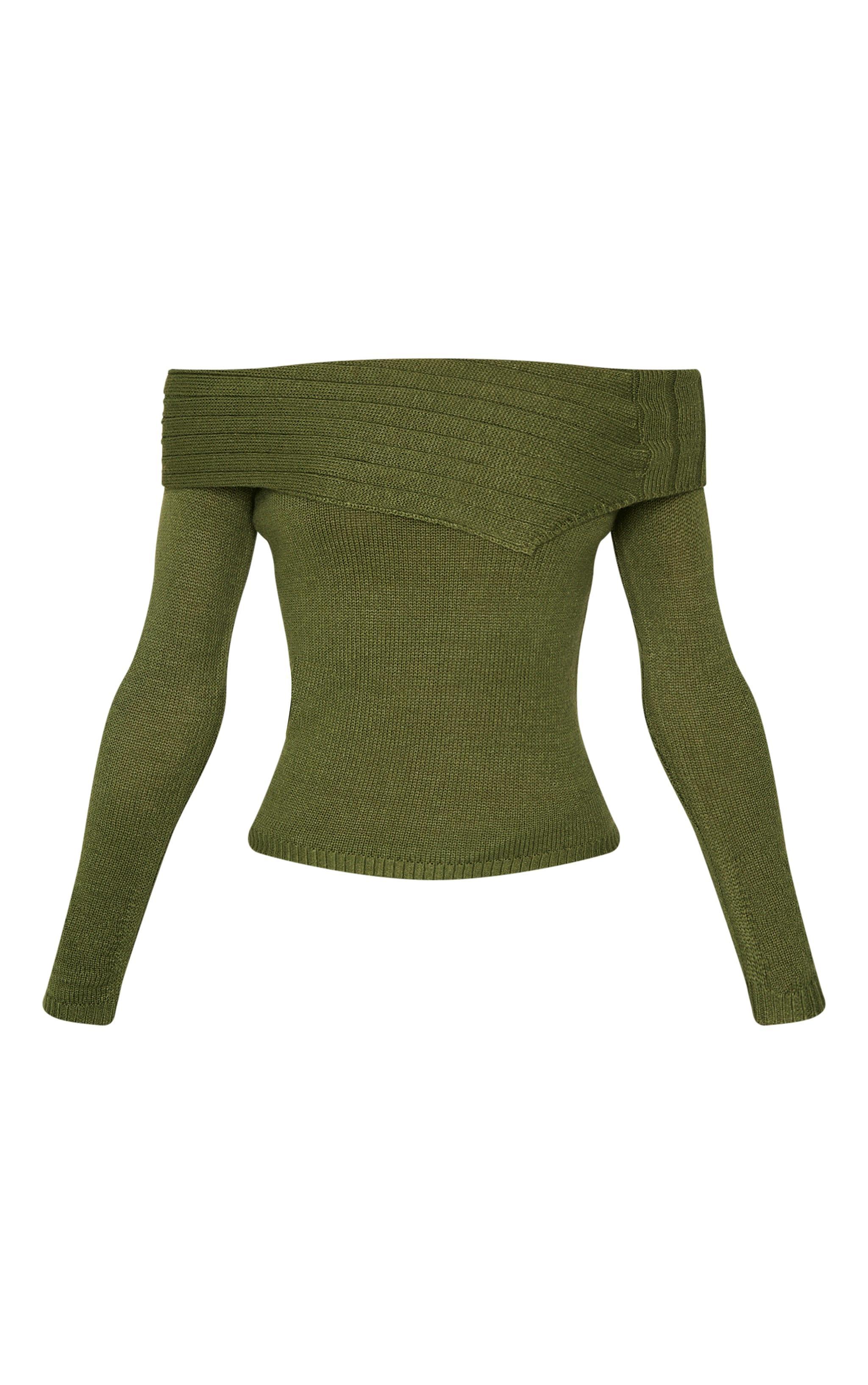 Forest Green Knitted Asymmetric Foldover Top Product Image