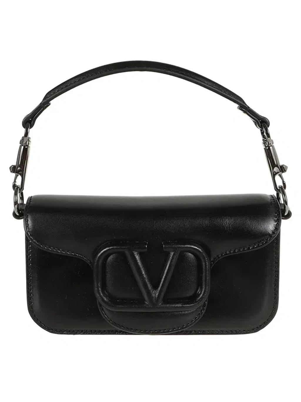 Loco Small Vlogo Glossy Leather Shoulder Bag In Nero Product Image