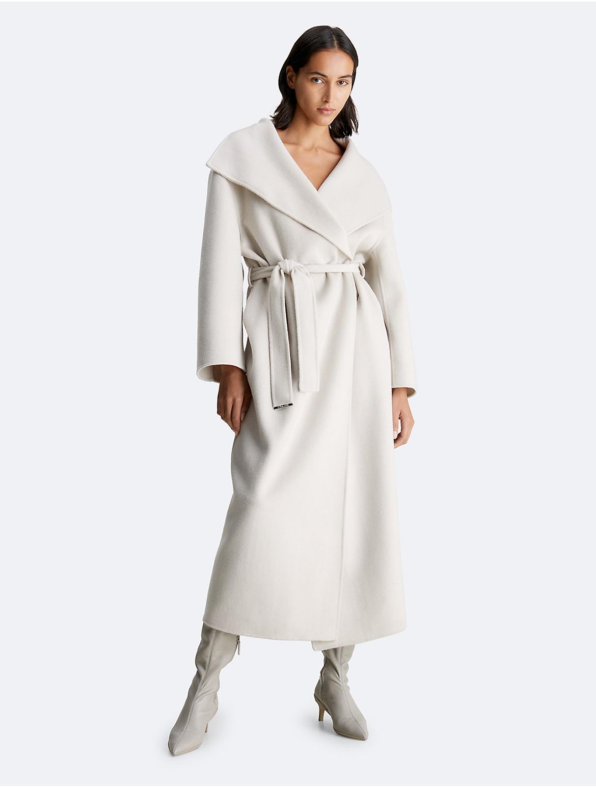 Calvin Klein Womens Wool Belted Wrap Coat - Neutral - L Product Image