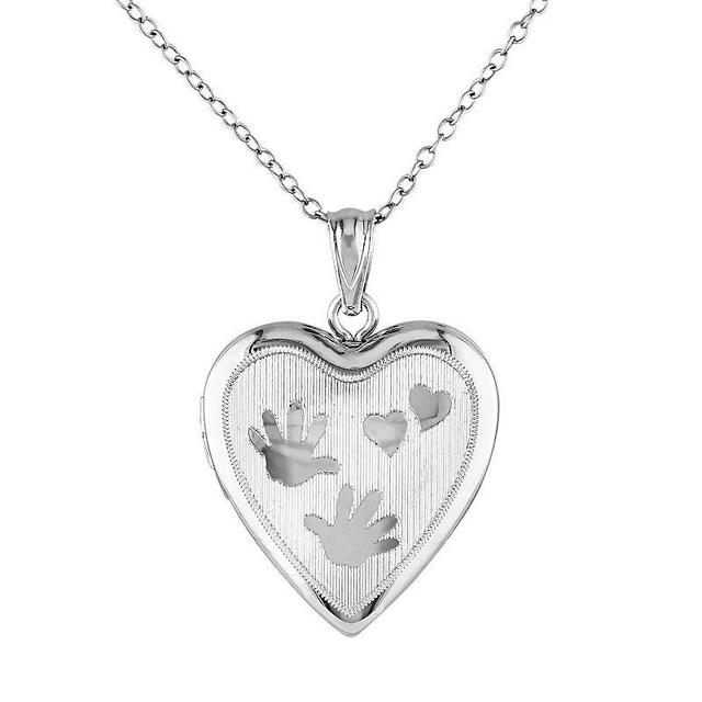 Stella Grace Sterling Silver Handprint Heart Locket Necklace, Womens White Product Image