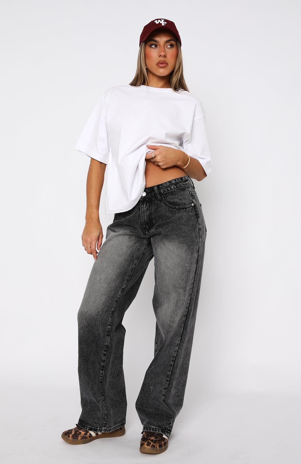 Bring The Style Low Rise Wide Leg Jeans Grey Acid Product Image