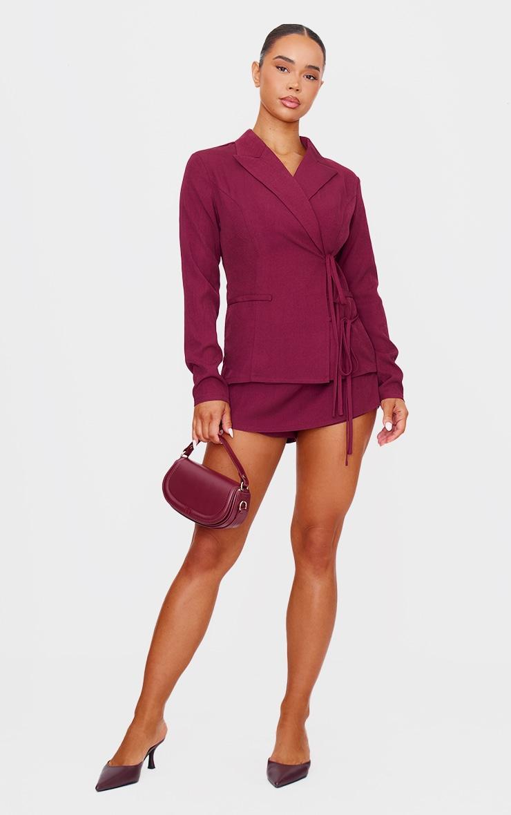 Burgundy Premium Tailored Woven Wrap Front Romper Product Image