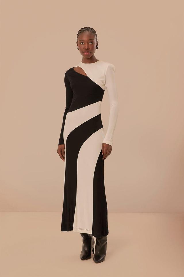 Black And White Cut-Out Long Sleeve Midi Dress Product Image