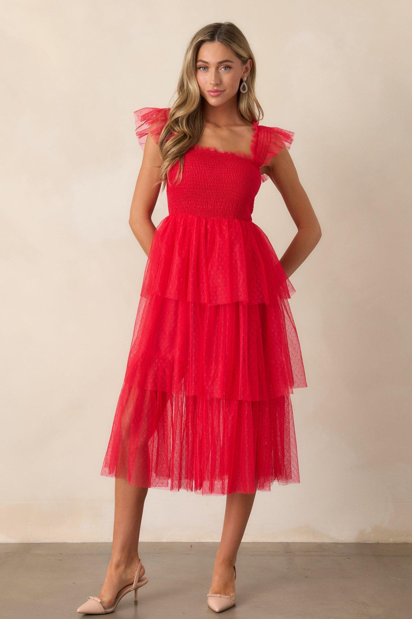 Shine Brighter Red Tiered Midi Dress Product Image