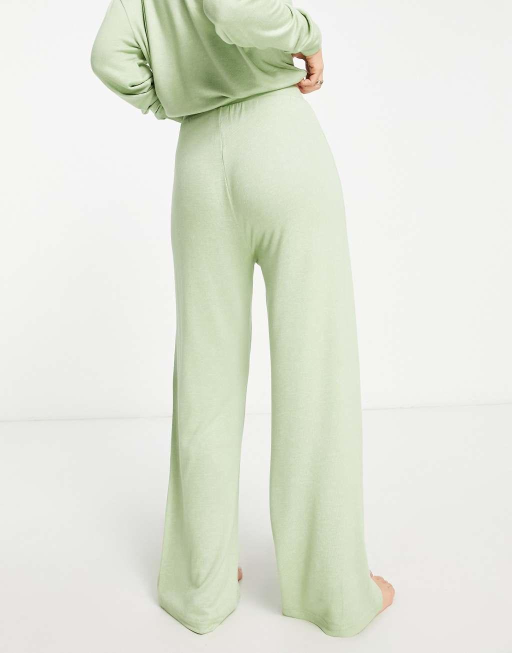 ASOS DESIGN lounge mix & match super soft wide leg pants in sage Product Image