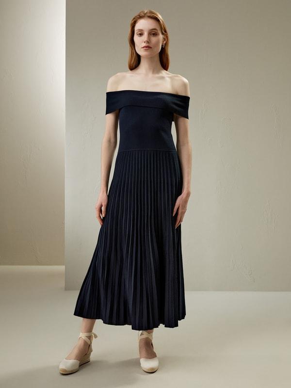 Off-Shoulder Hybrid Pleated Dress Product Image