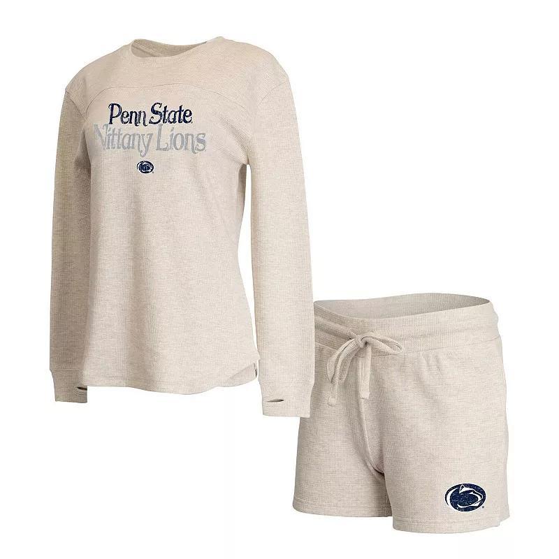 Womens Concepts Sport Cream Penn State Nittany Lions Waffle Fabric Long Sleeve T-Shirt & Shorts Set Product Image