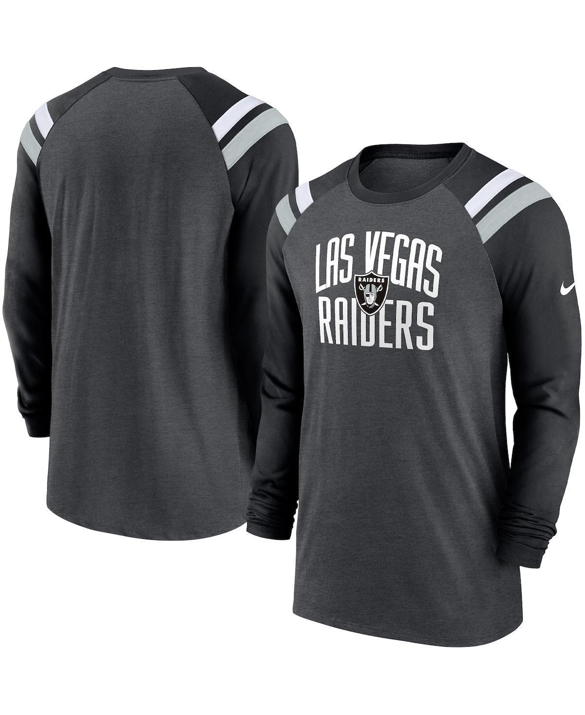 Mens Nike Heathered Charcoal Las Vegas Raiders Tri-Blend Raglan Athletic Long Sleeve Fashion T-shirt - Heathered Charcoal Product Image