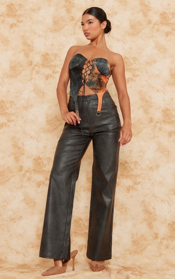 Orange Textured Lace Up Suspender Detail Corset Top Product Image