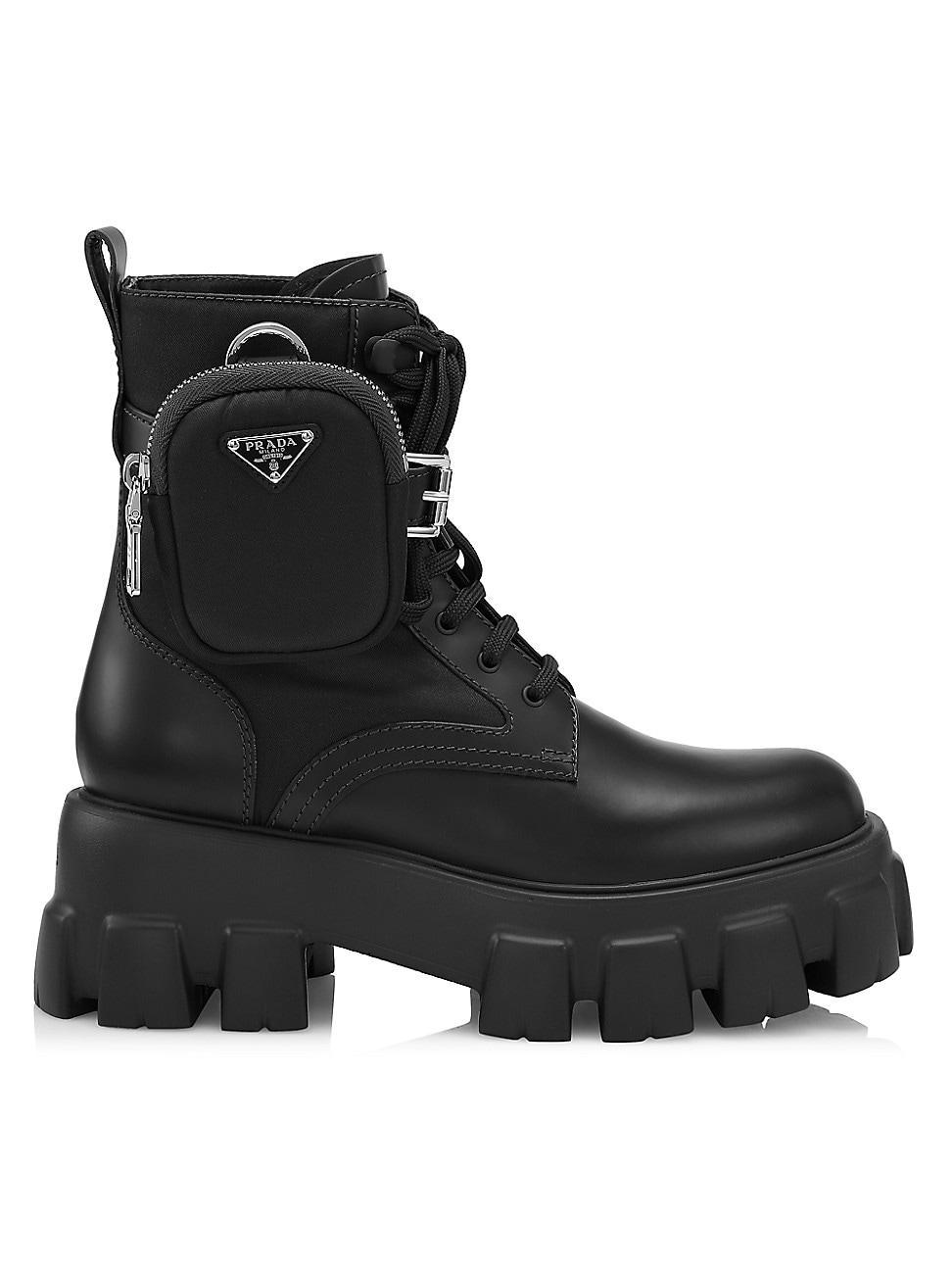 Womens Monolith Leather & Nylon Lug-Sole Combat Boots Product Image