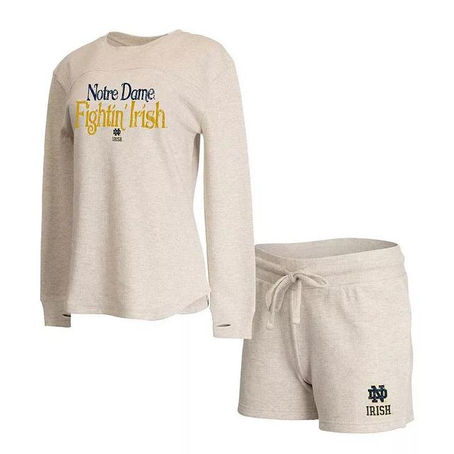 Womens Concepts Sport Cream Notre Dame Fighting Irish Waffle Fabric Long Sleeve T-Shirt & Shorts Set Product Image