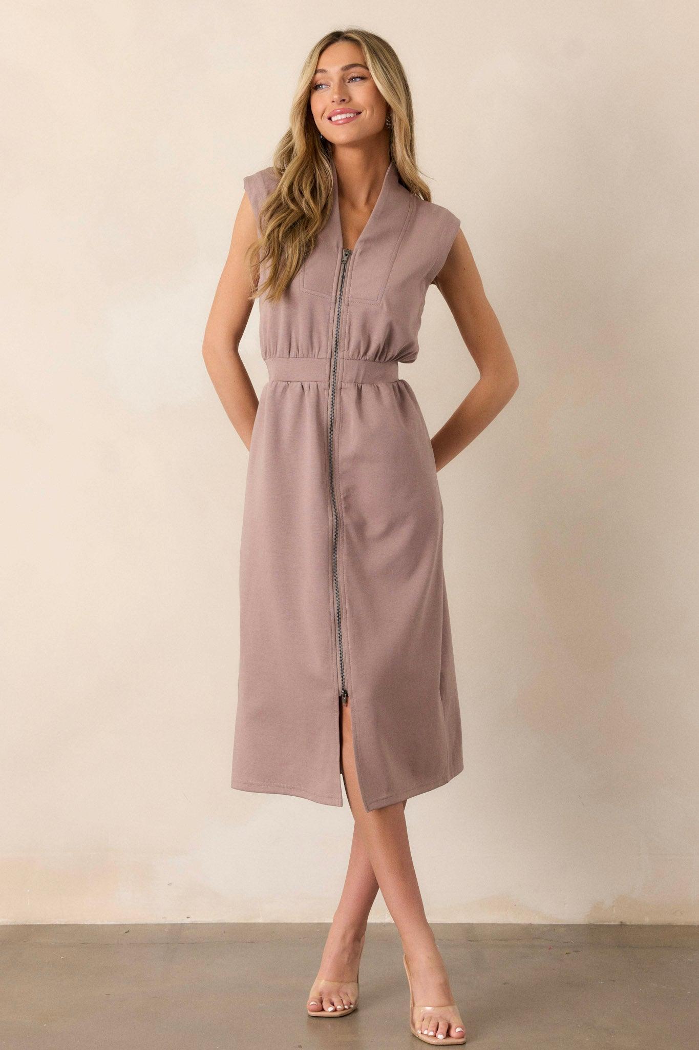 Distant Sun Dark Taupe Sleeveless Midi Dress Product Image