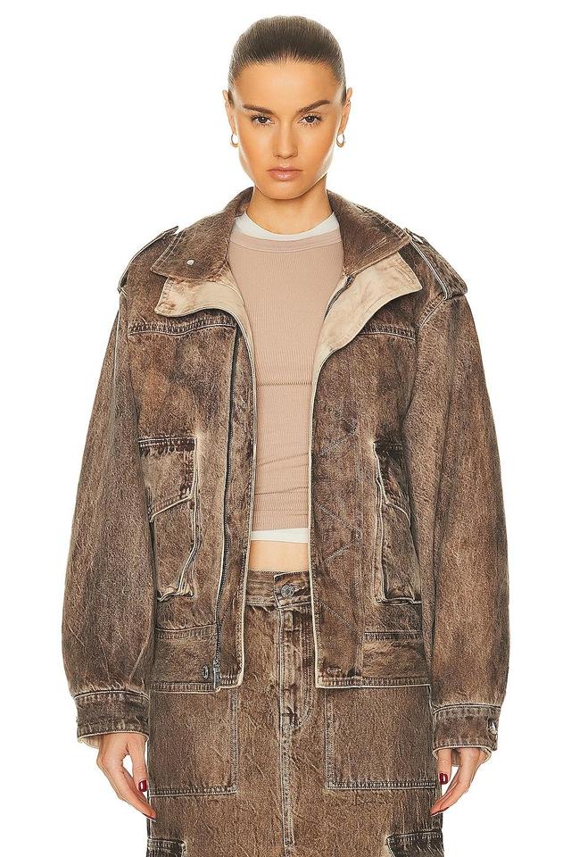 GRLFRND Arden Cargo Jacket in Brown. Product Image