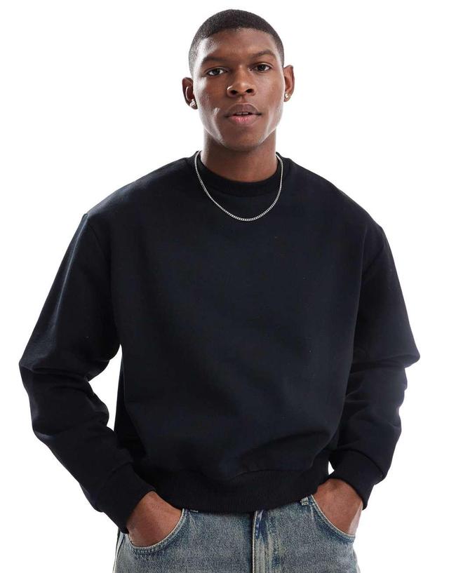 ASOS DESIGN oversized boxy dropped shoulder sweatshirt 400gsm in black Product Image