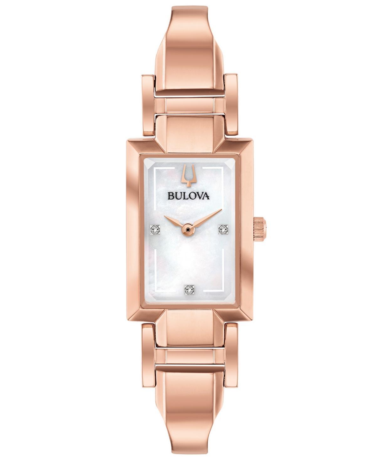 Bulova Womens Diamond-Accent Rose Gold-Tone Stainless Steel Bangle Bracelet Watch 18x33mm Product Image