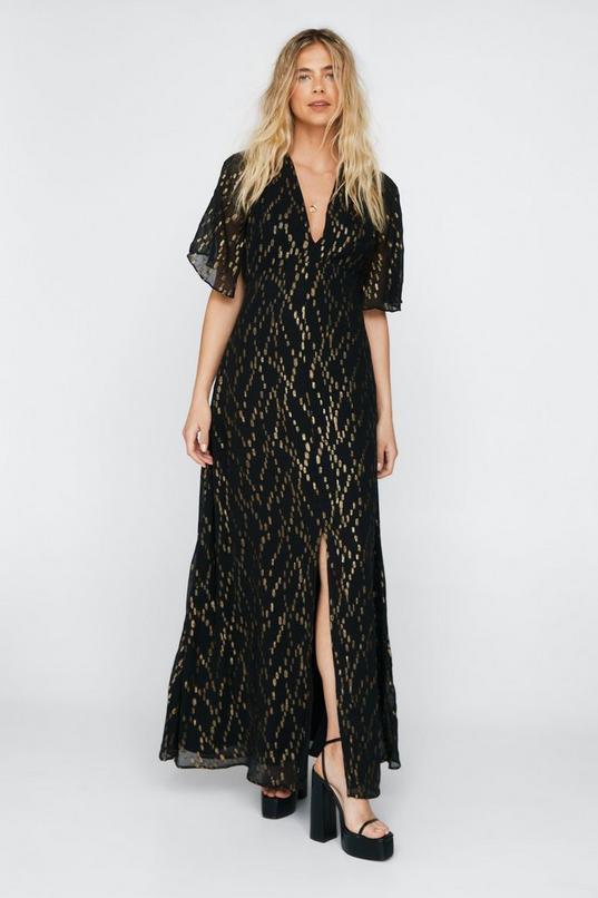 Metallic Spot Angel Sleeve Maxi Dress Product Image